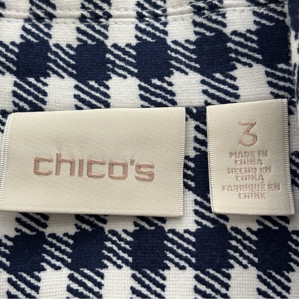 Chico’s Navy/White Gingham Checkered Knit Jacket, Size XL/16 - Picture 10 of 12